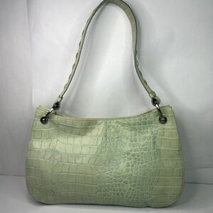 Donald J Pliner Designer Croc Embossed Premium Leather Shoulder Bag Mint Green
